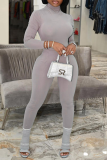 Light Gray Casual Solid Patchwork Turtleneck Long Sleeve Two Pieces