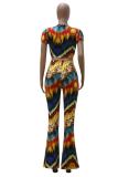 Blue Street Fashion adult Two Piece Suits Print Boot Cut Short Sleeve Two-piece Pants Set