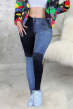 Dark Blue Sexy Solid Patchwork High Waist Regular Denim