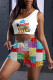 White Yellow Fashion Casual Print Basic One Shoulder Sleeveless Two Pieces