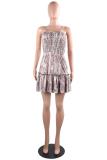 Leopard print Fashion Sexy Spaghetti Strap Sleeveless Slip A-Line Mini Patchwork Print backless Club Dr