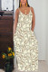 Yellow Fashion Casual Grey Green Yellow Spaghetti Strap Sleeveless Slip Swagger Floor-Length Print Dresses