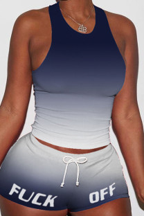Dark Blue Fashion Active Letter Two Piece Suits pencil Sleeveless Two Pieces