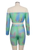 Blue Sexy Fashion Print Tie Dye Patchwork asymmetrical Straight Long Sleeve