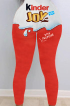 Red and white Sexy Print Skinny Bottoms