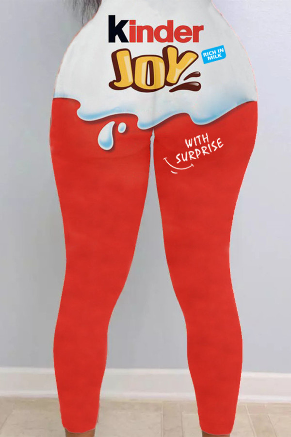 Red and white Sexy Print Skinny Bottoms