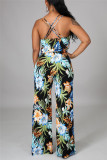 Colour Fashion Print Backless Spaghetti Strap Regular Jumpsuits