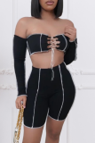 Grey Street Solid Bandage Strapless Long Sleeve Two Pieces