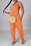 Black Fashion Casual Solid Basic O Neck Loose Jumpsuits