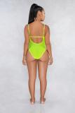 Fluorescent green Fashion Sexy Mesh Backless perspective Sleeveless Slip 