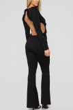 Black Hooded Out Boot Cut Pants Jumpsuits & Rompers
