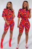 Yellow Fashion adult Sexy backless Print Two Piece Suits Patchwork Straight Short Sleeve Two-Pie