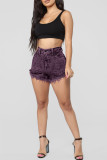 Purple Fashion Casual Solid Basic High Waist Straight Jeans