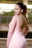 Pink adult Celebrities Fashion Cap Sleeve Long Sleeves O neck A-Line split lace Solid Patchwork