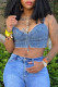 Blue Fashion Sexy Solid Bandage Backless Spaghetti Strap Tops