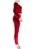 Red Velvet Lightly cooked Fashion adult Solid Two Piece Suits pencil Long Sleeve Two-piece Pants Set