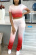 Red Fashion Casual child Ma'am Print Draped Gradient Two Piece Suits Straight Short Sleeve Two Pieces