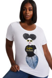 White Fashion Casual adult Ma'am O Neck Print Pattern Plus Size