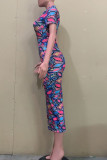 Snake Print Fashion Casual Print Basic O Neck Short Sleeve Dress