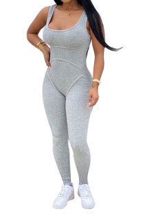 Grey Fashion Casual Patchwork Solid Draped Sleeveless Slip Jumpsuits
