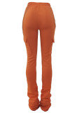 Orange Casual Solid Pocket Fold Boot Cut Patchwork Bottoms