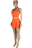 Red Casual Sportswear Solid Basic U Neck Sleeveless Two Pieces