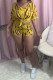 Yellow Fashion Casual adult Ma'am Print Two Piece Suits pencil Short Sleeve Two Pieces