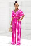 Coffee Milk Silk Street Zebra pattern Loose Half Sleeve Two-piece Pants Set