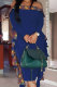 Navy Blue Sexy Fashion Off The Shoulder Long Sleeves One word collar A-Line Ankle-Length Patchwork 