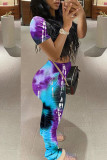 purple Fashion Casual Print Two Piece Suits pencil Short Sleeve Two Pieces