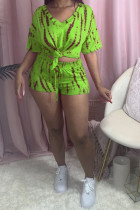Green Fashion Casual adult Ma'am Print Two Piece Suits pencil Short Sleeve Two Pieces