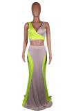 Yellow Sexy Fashion adult Bandage Two Piece Suits HOLLOWED OUT contrast color Skinny Sleeveless