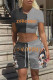 Grey Fashion Casual Print Patchwork O Neck Short Sleeve Two Pieces