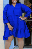 White Casual Solid Patchwork Flounce V Neck Princess Plus Size Dresses