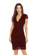 Wine Red Sexy Short Sleeves V Neck Slim Dress Knee-Length Solid 