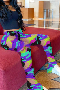 purple Green Orange Yellow purple Army Green Elastic Fly Mid camouflage Boot Cut Pants Bottoms