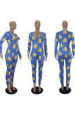 Blue Living Print V Neck Skinny Jumpsuits