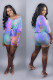 Blue Casual Fashion Two Piece Suits asymmetrical Tie Dye crop top Regular