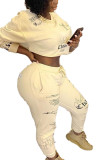 Light yellow Sexy Print Solid O Neck Long Sleeve Regular Sleeve Short Two Pieces