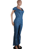 Light Blue Casual Backless Solid Chemical fiber blend Sleeveless V Neck 