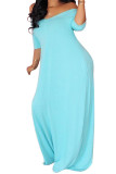 Black Fashion Casual Red Black Khaki Yellow Sky Blue Lake Blue Cap Sleeve Short Sleeves V Neck Swagger Floor-Length Solid Dresses