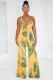 Yellow Fashion Backless bandage Sleeveless V Neck Jumpsuits