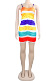 Multicolor Sexy Striped Patchwork Spaghetti Strap A Line Dresses