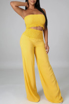 Yellow Elegant Solid Patchwork Strapless Sleeveless Two Pieces
