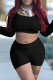 Black Fashion Casual Basic O Neck Long Sleeve Two Pieces