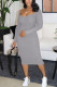 Grey Sexy Solid Square Collar Sheath Dresses