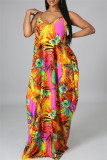 Colour Fashion Sexy Print Backless Spaghetti Strap Long Dress
