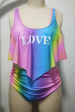 Colour Sexy Print Patchwork U Neck Plus Size Swimwear