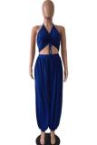 Black Fashion Sexy Solid bandage Backless Slip Jumpsuits