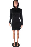 purple Street Cap Sleeve Long Sleeves Hooded Step Skirt Knee-Length Solid